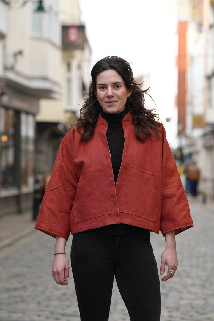 Warm Autumn Linen Jacket: Reversible - Violet Elizabeth - Clothing