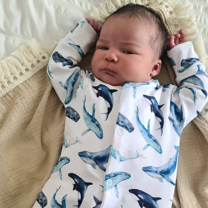Whale print cotton sleepsuit: 6 - 12 M - Violet Elizabeth - 