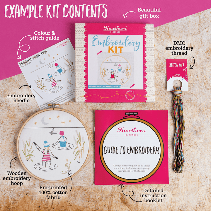 Wild Swimming Embroidery Kit (Swim) | Complete Craft Kit - Violet Elizabeth - Haberdashery