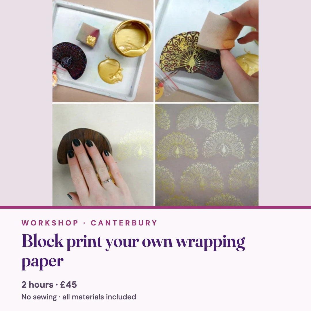 Block print your own wrapping paper workshop, Violet Elizabeth Canterbury