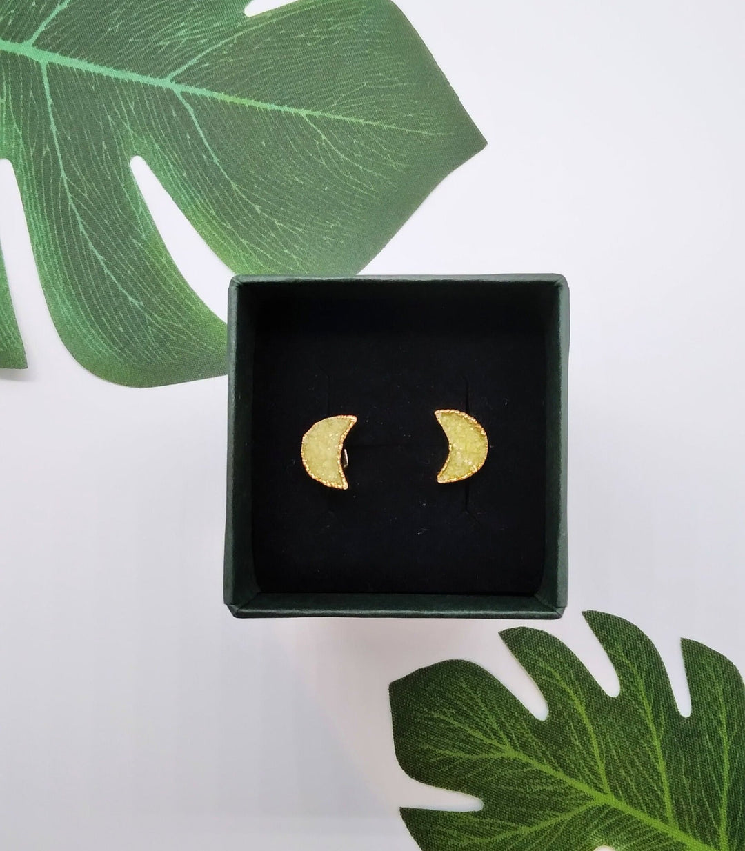 Yellow Geode Druzy Moon Studs - Violet Elizabeth - Jewellery