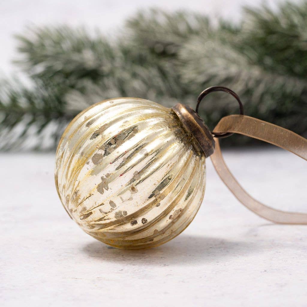 2" Medium Gold Ribbed Glass Ball Christmas Tree Decoration - Violet Elizabeth - Christmas Decorations