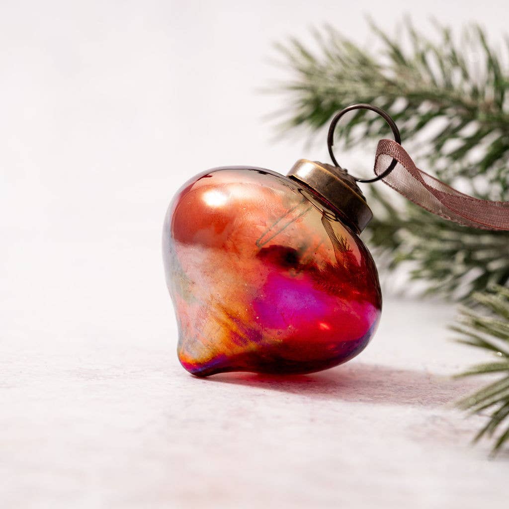 2" Medium Red Lusterâ Glass Lantern Christmas Ornament - Violet Elizabeth - Christmas Decorations