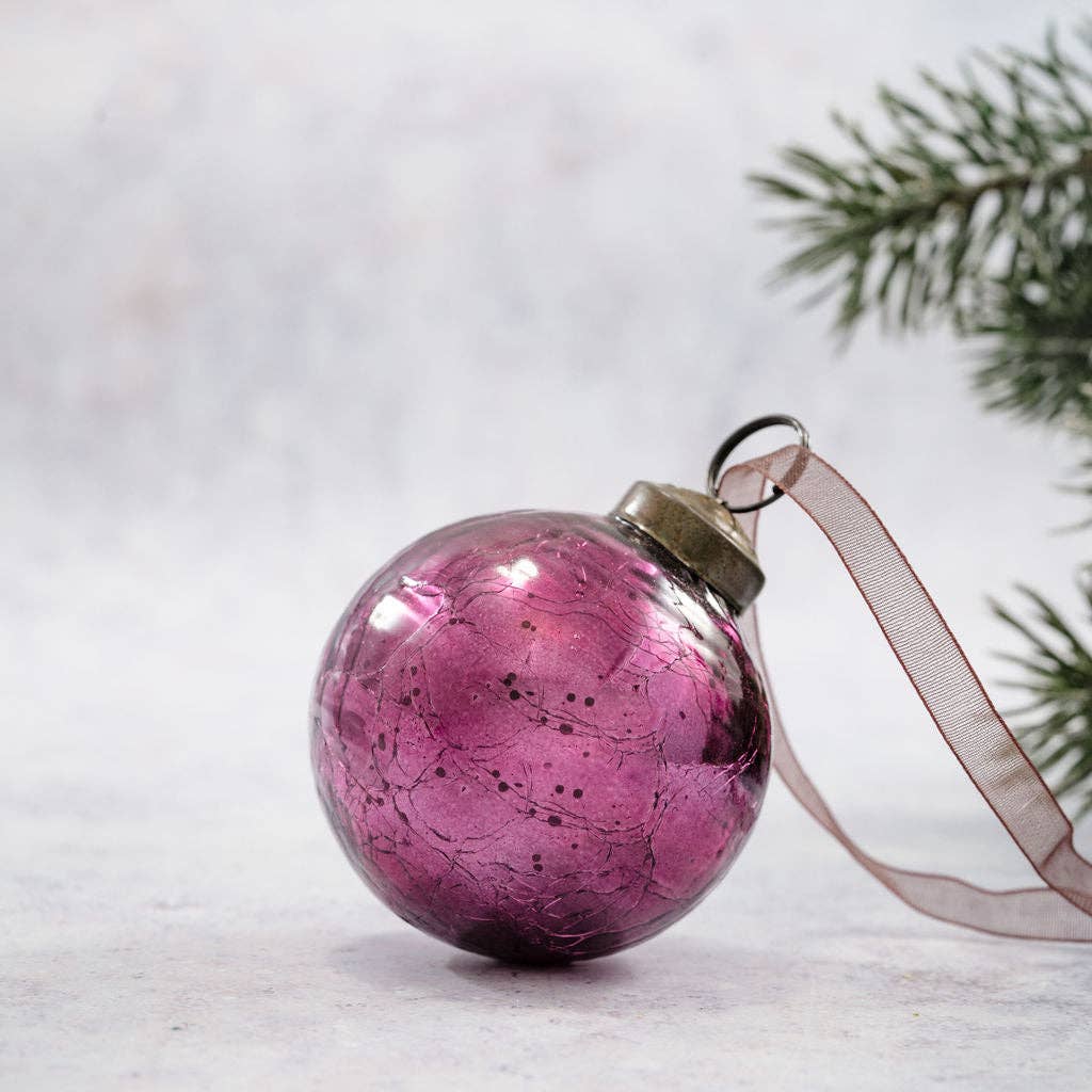 2" Mulberry Crackle Glass Christmas Bauble - Violet Elizabeth - Christmas Decorations