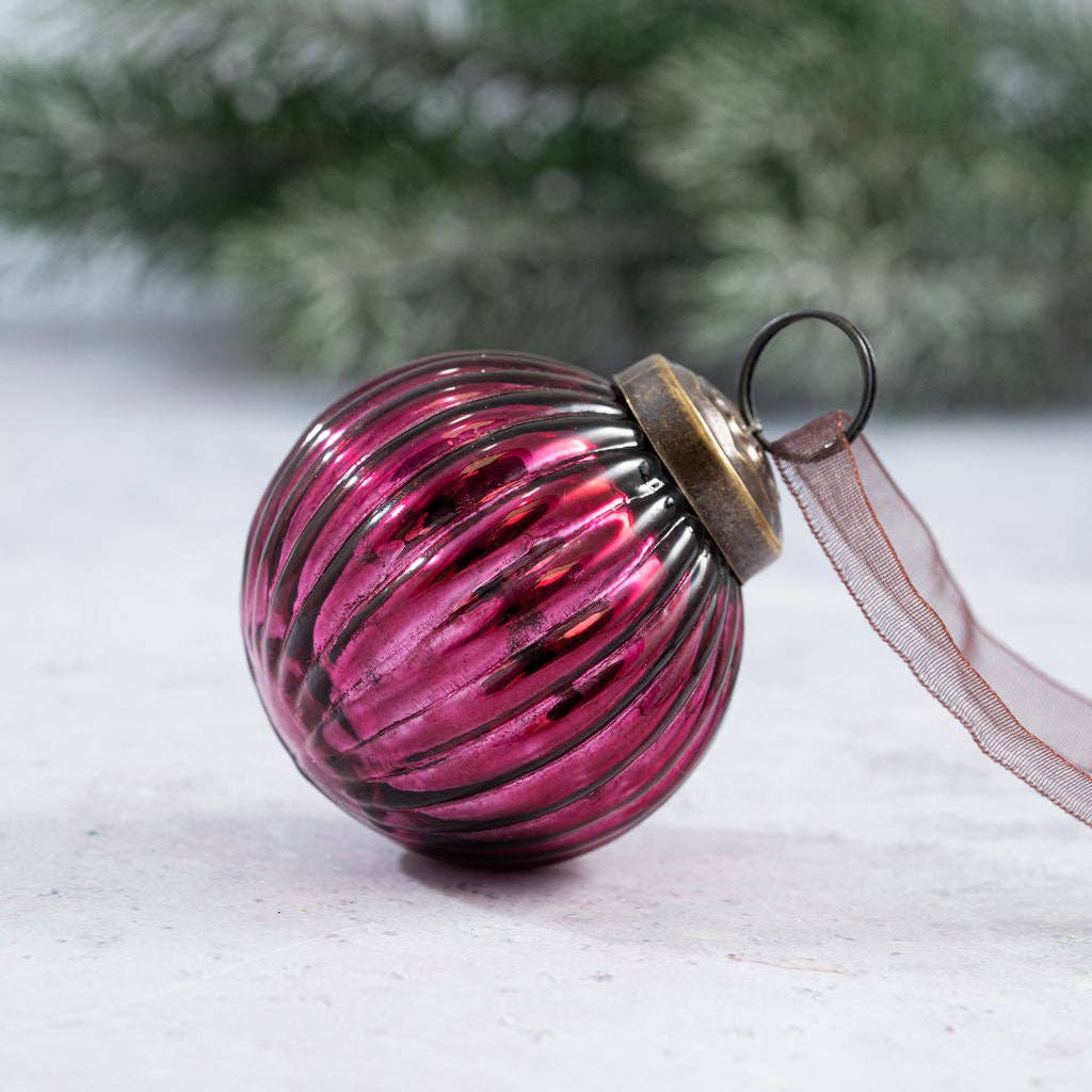 2" Mulberry Ribbed Glass Ball - Violet Elizabeth - Christmas Decorations