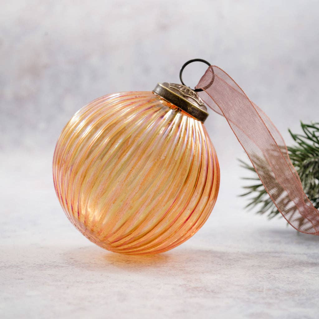 3" Honey Rainbow Ribbed Glass Ball - Violet Elizabeth - Christmas Decorations