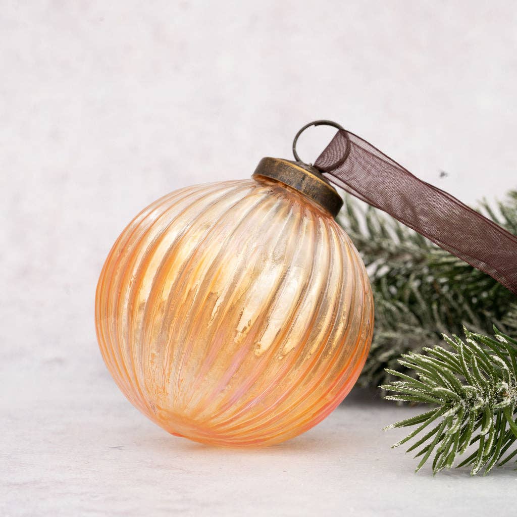 3" Large Champagne Rainbow Glass Ribbed Ball - Violet Elizabeth - Christmas Decorations