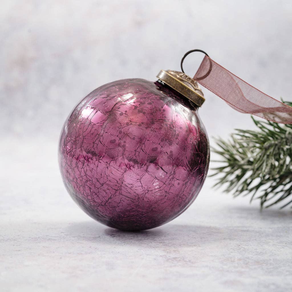 3" Mulberry Crackle Glass Christmas Bauble - Violet Elizabeth - Christmas Decorations