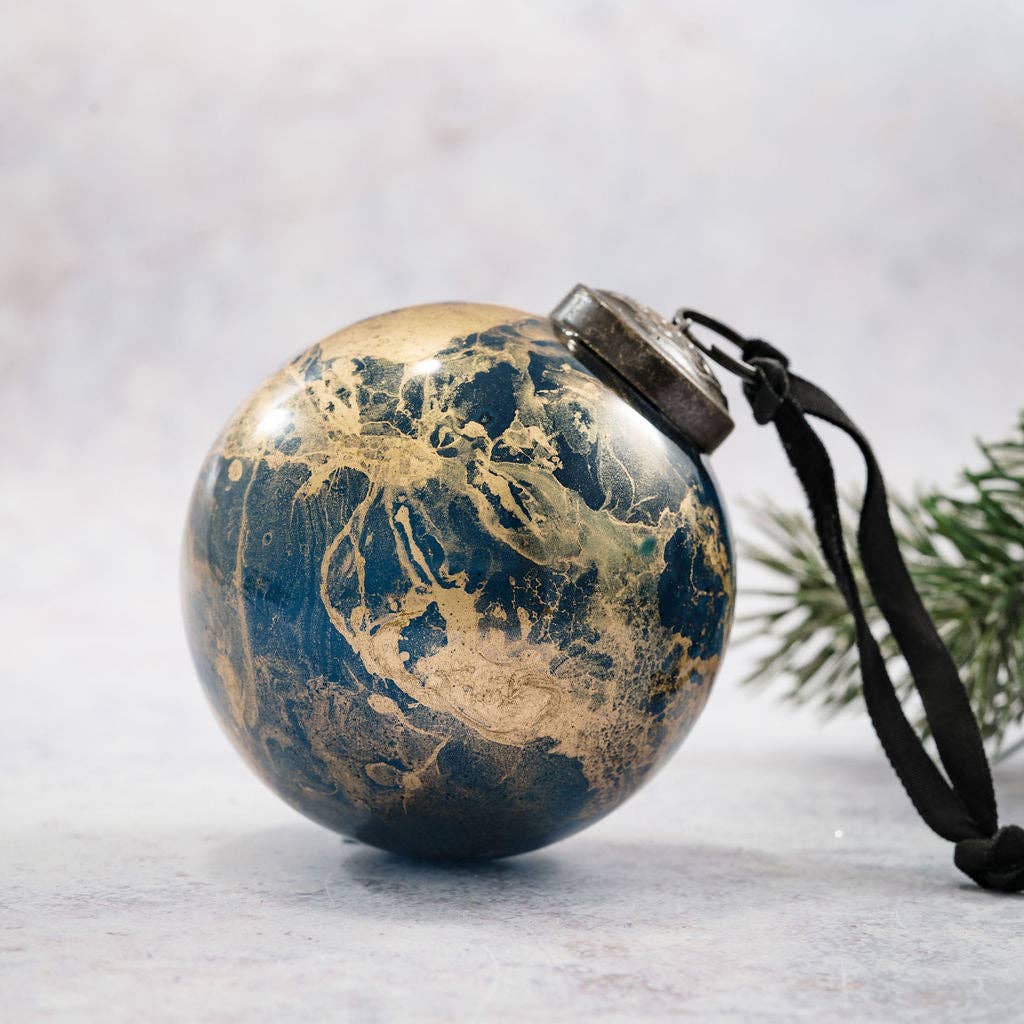 3" Teal Marble Glass Hanging Bauble - Violet Elizabeth - Christmas Decorations