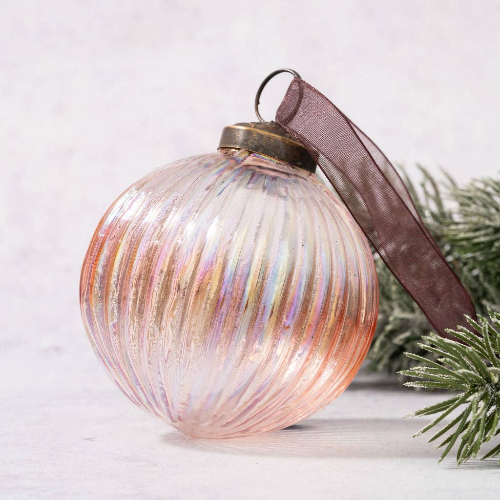 3" Large Rose Rainbow Glass Ribbed Ball - Violet Elizabeth