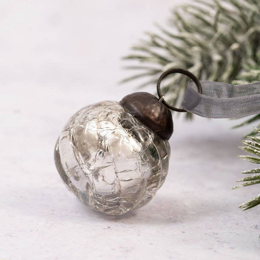 Set of 6 Small Silver 1" Crackle Glass Balls - Violet Elizabeth