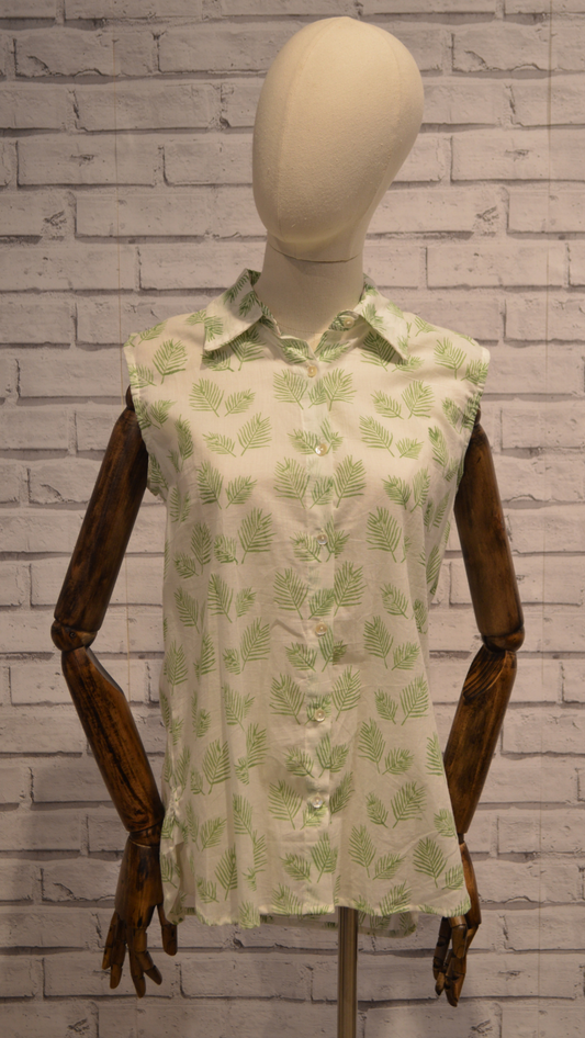 Sleeveless MINT green cotton shirt - Violet Elizabeth