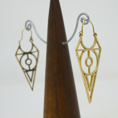 Brass arrow/triangle circular centre earring - Violet Elizabeth