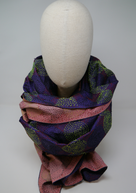 Silk kantha scarf-pink and purple - Violet Elizabeth