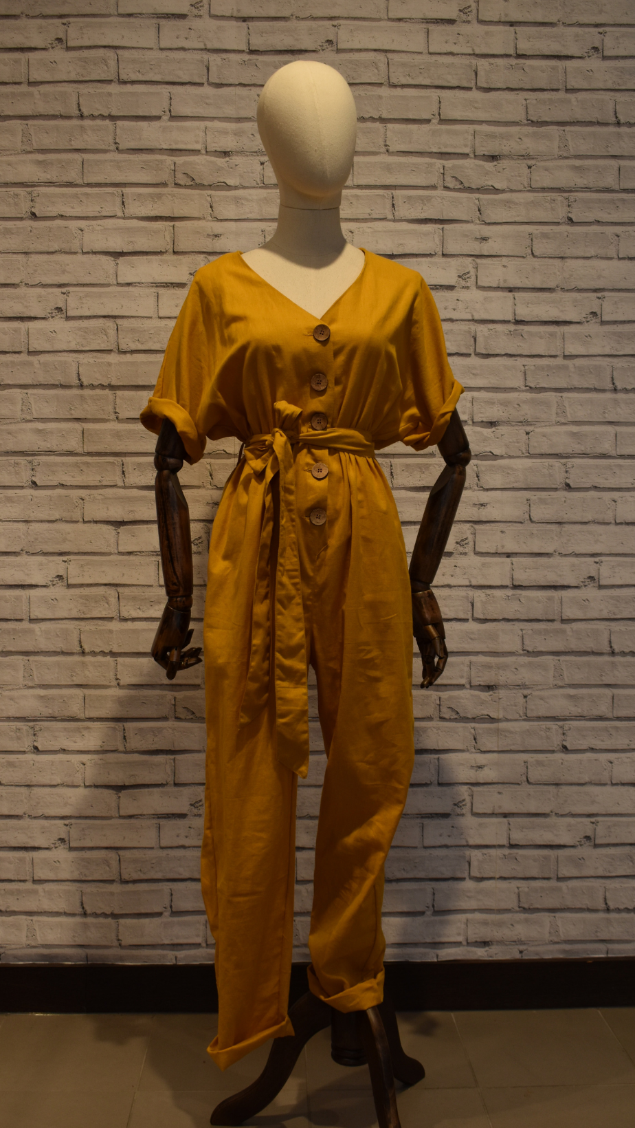 Elastic cotton jumpsuit- mustard - Violet Elizabeth