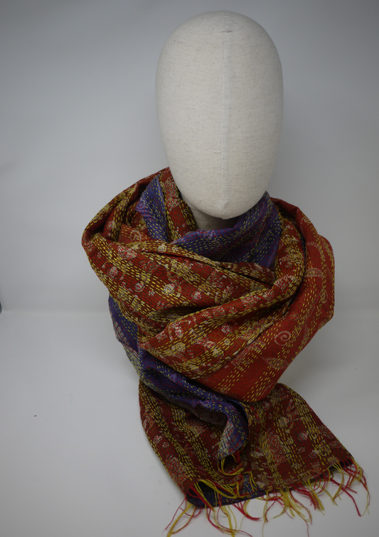 Silk kantha scarf-orange and purple - Violet Elizabeth