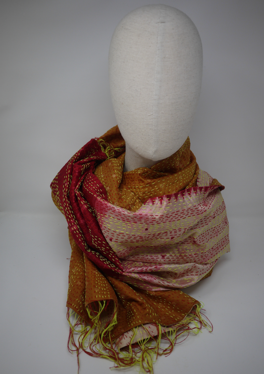 Silk kantha scarf-pink and orange - Violet Elizabeth