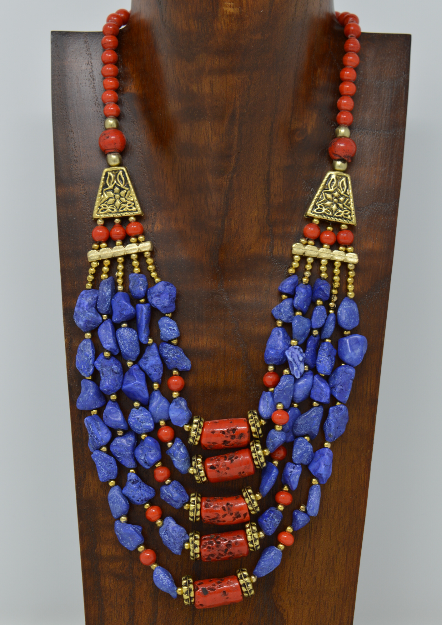 Traditional blue nepalese ornate necklace - Violet Elizabeth