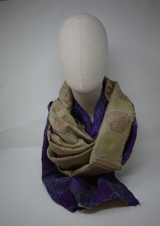 Silk kantha- green and purple - Violet Elizabeth