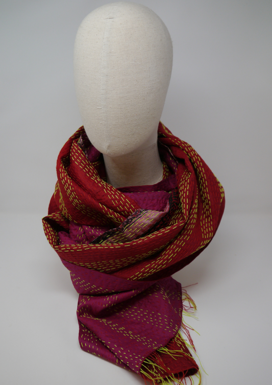 Silk kantha scarf-pink and orange - Violet Elizabeth