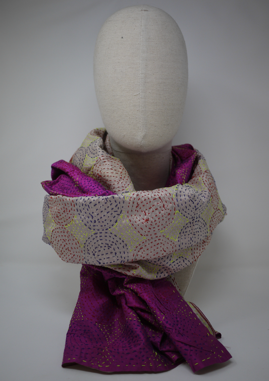 Silk kantha scarf- purple and lilac - Violet Elizabeth