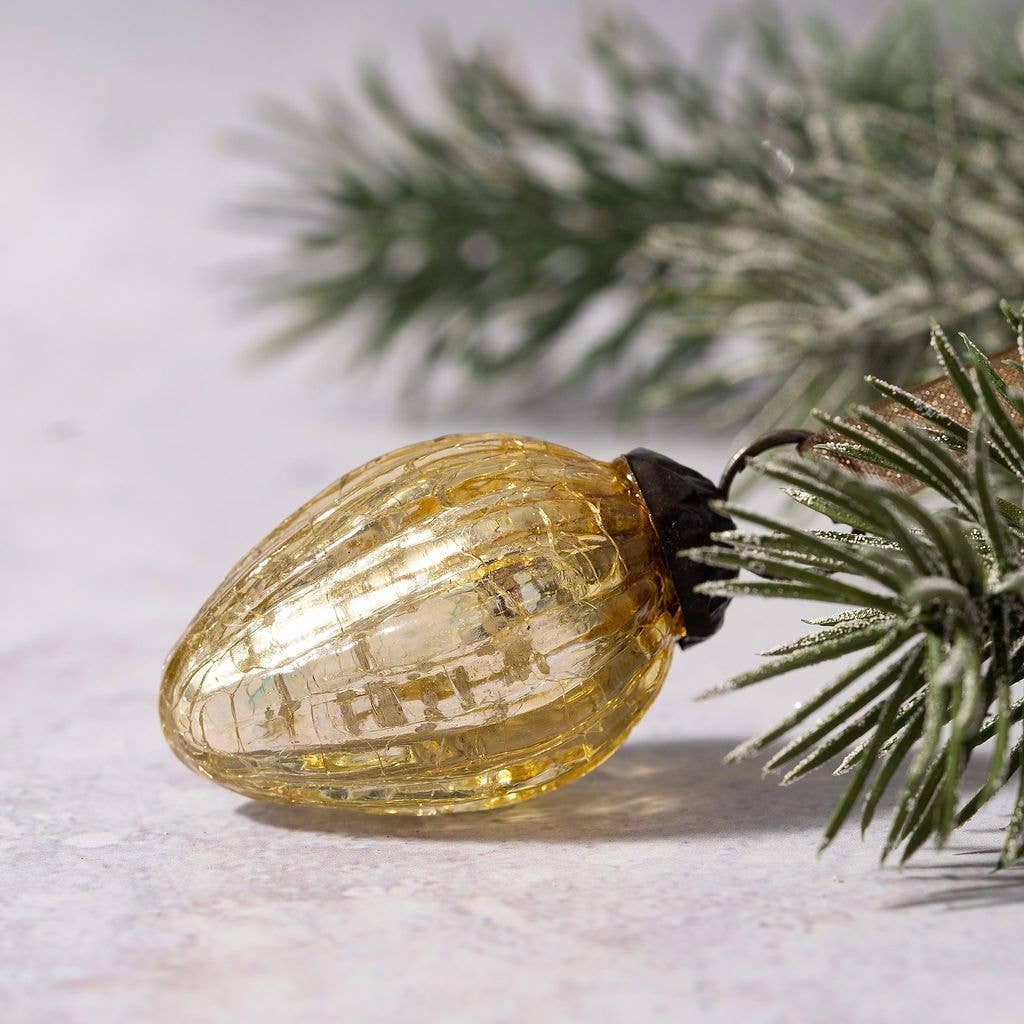 Set of 6 Small Gold 1" Crackle Glass Pinecones - Violet Elizabeth