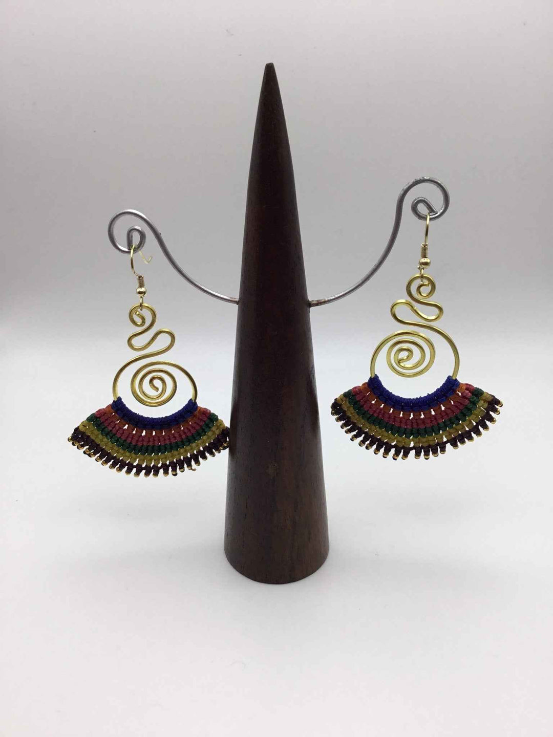 Fan Macrame And Brass Earrings