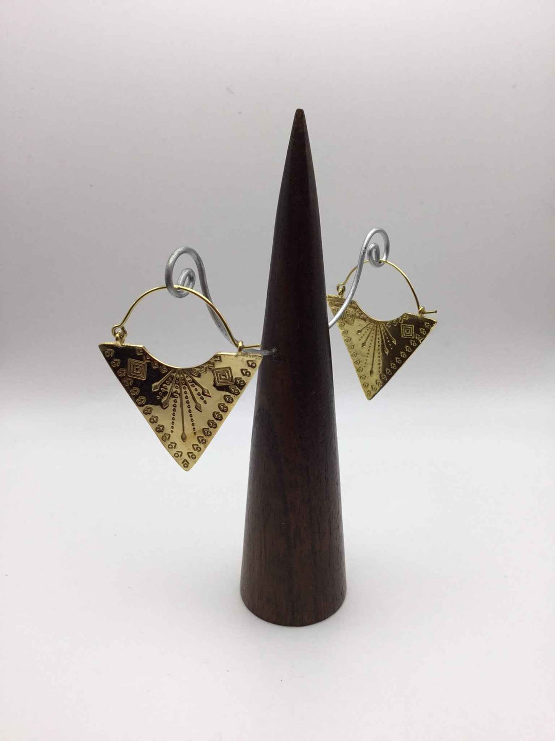 Geometric Tribal Triangle Earrings: Brass And Silver Plated Brass