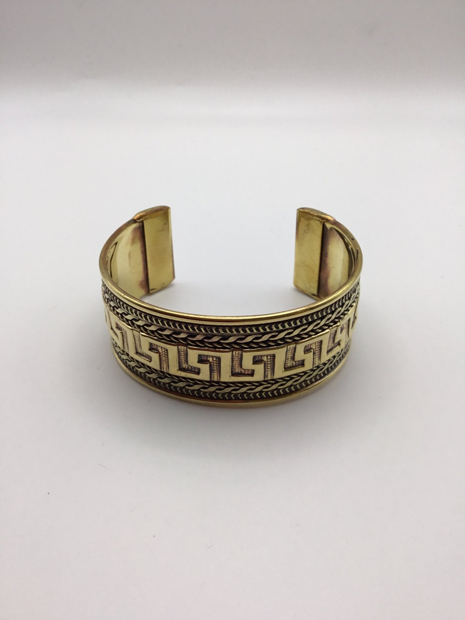 Greek Key Bangle: Brass and Silver plated brass - Violet Elizabeth - Jewellery