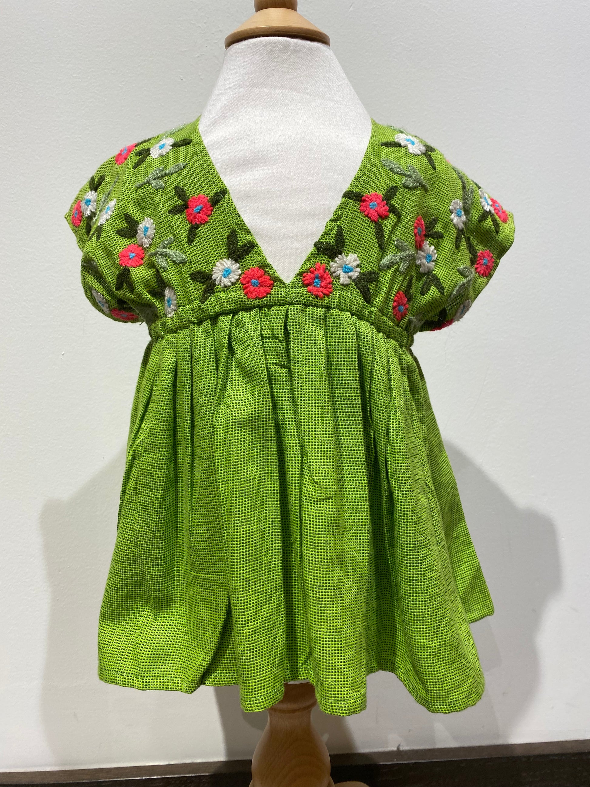 Embroidered cotton balloon dress green - Violet Elizabeth