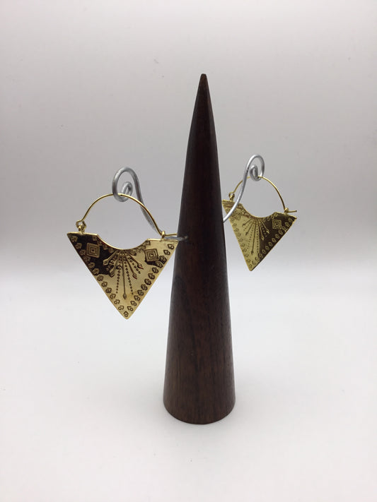 Geometric Tribal Triangle earrings: Brass and Silver Plated Brass - Violet Elizabeth