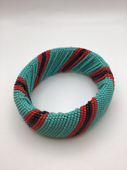 Turquoise, Red and Black Glass Bead Bangle - Violet Elizabeth