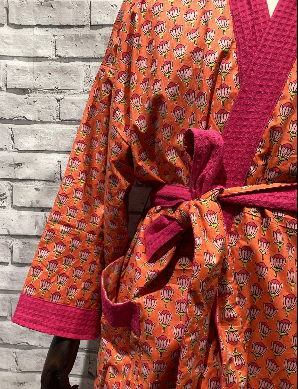 Orange and pink flower waffle robe - Violet Elizabeth