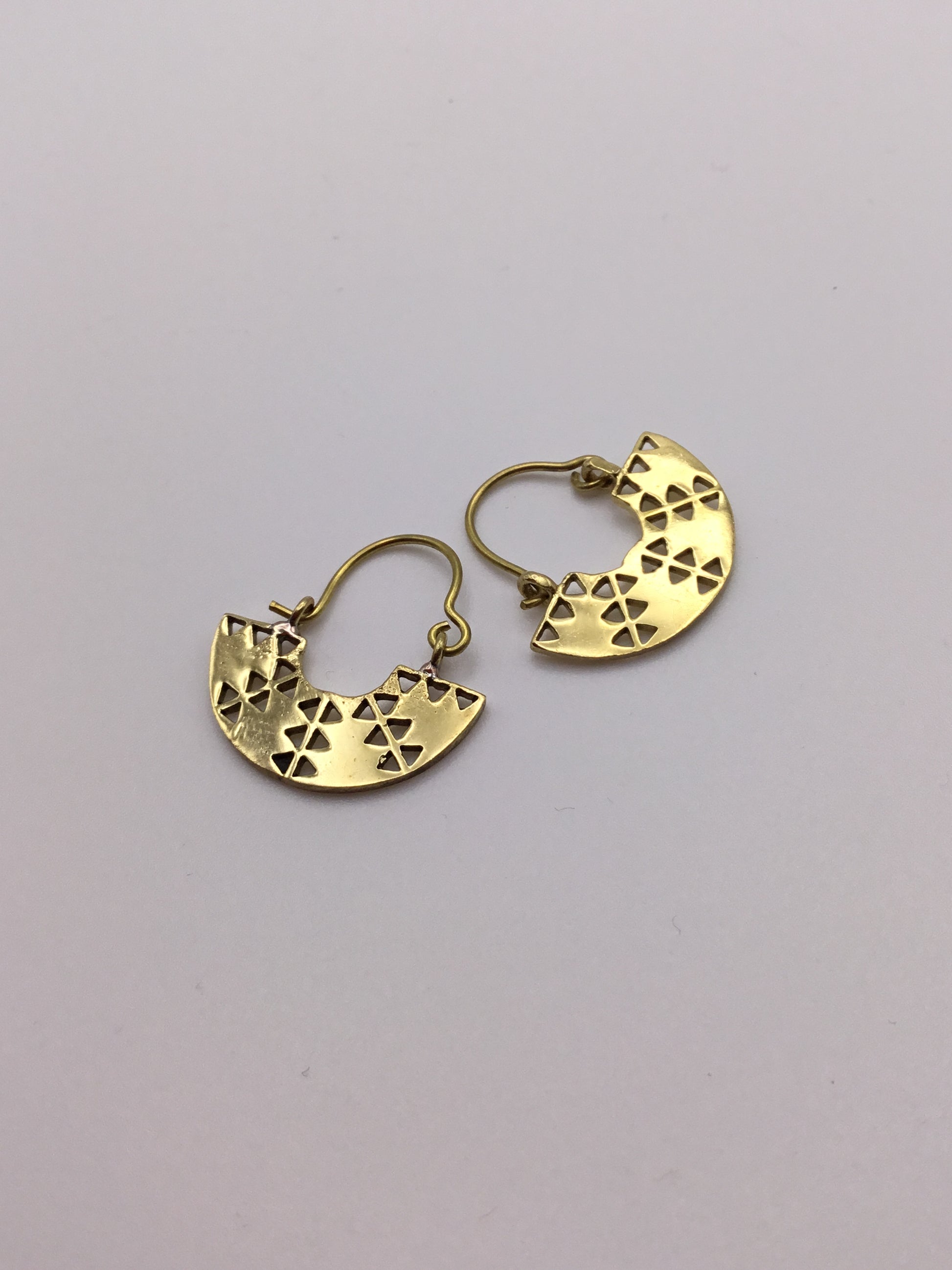 Mini Half Moon Aztec earrings: Brass and Silver Plated Brass - Violet Elizabeth