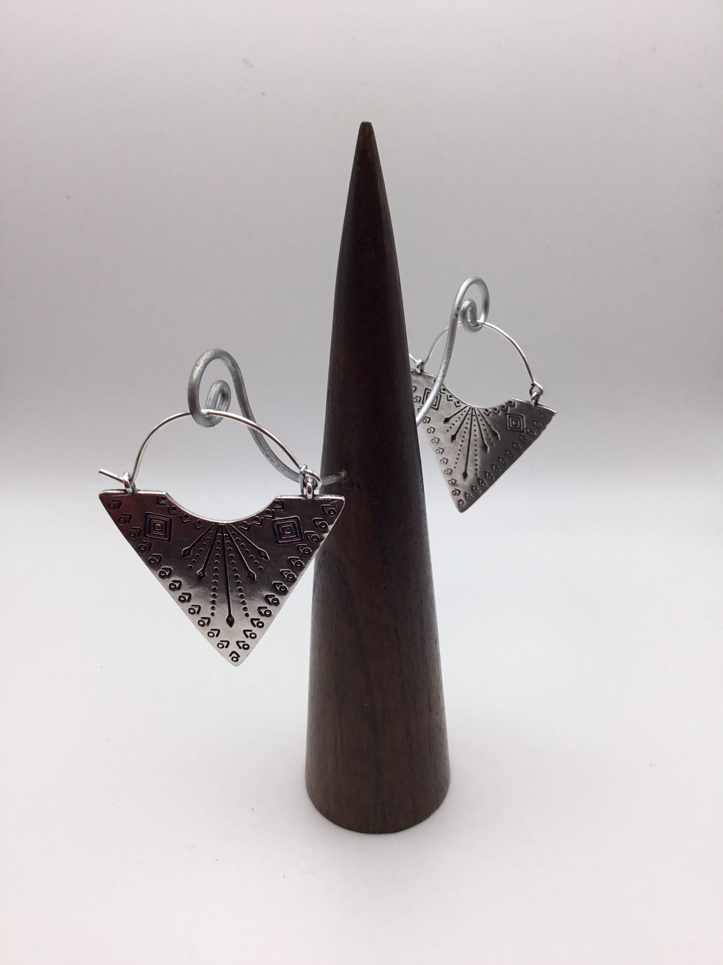 Geometric Tribal Triangle earrings: Brass and Silver Plated Brass - Violet Elizabeth