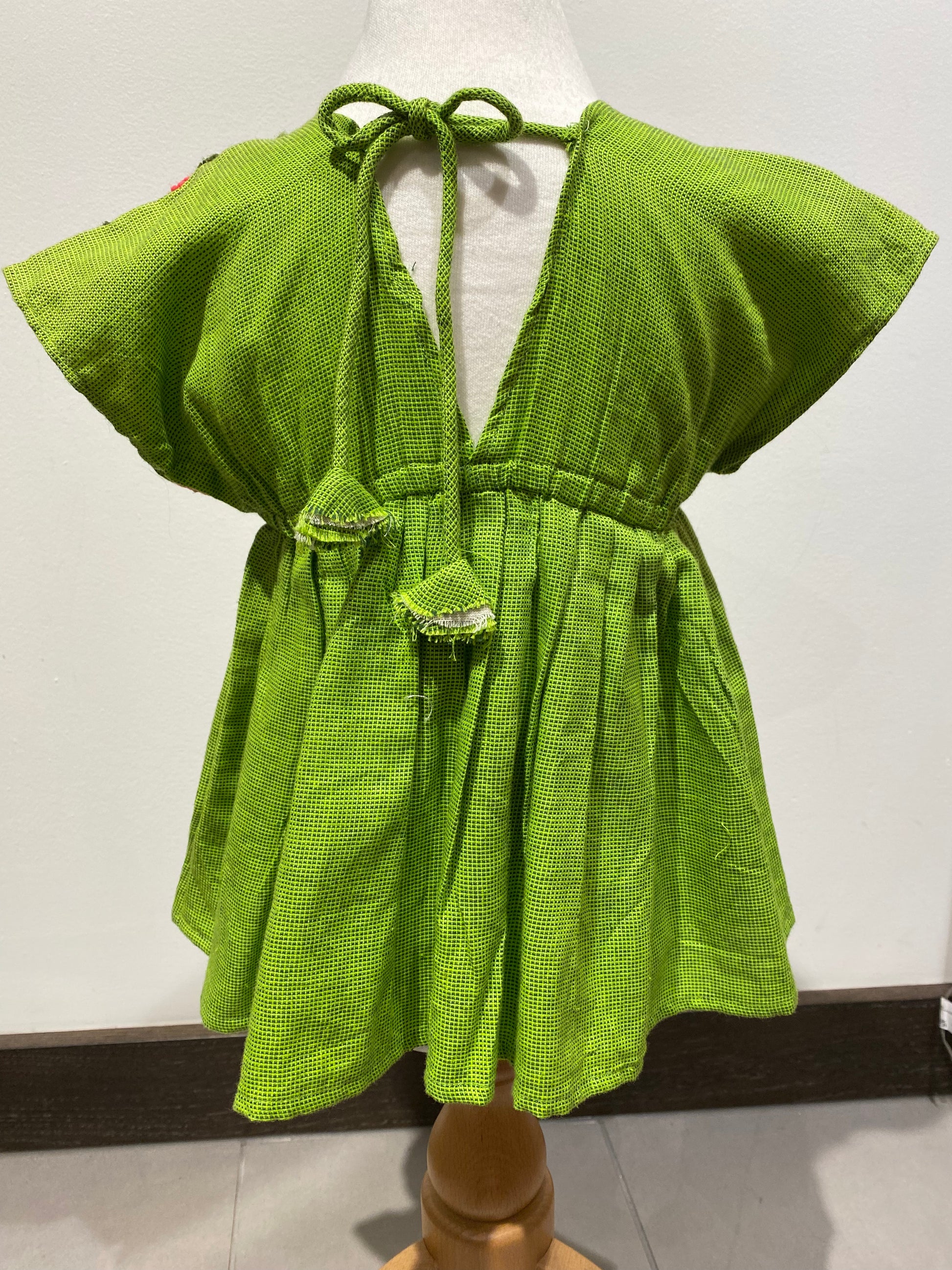 Embroidered cotton balloon dress green - Violet Elizabeth