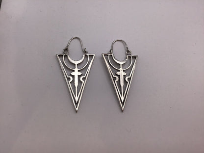 Arrow Cross earrings: Brass and Silver Plated Brass - Violet Elizabeth