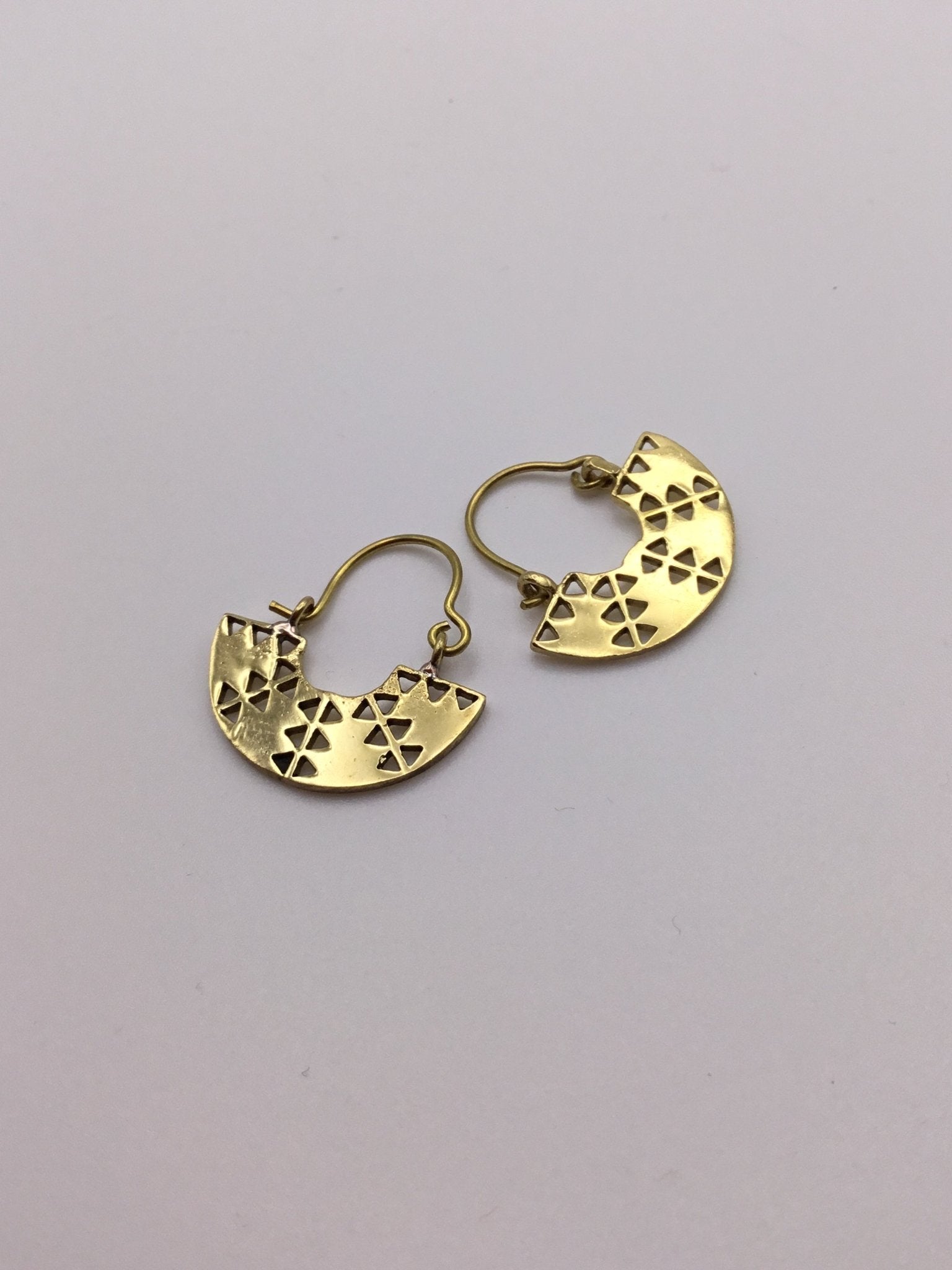 Mini Half Moon Aztec earrings: Brass and Silver Plated Brass - Violet Elizabeth - Jewellery