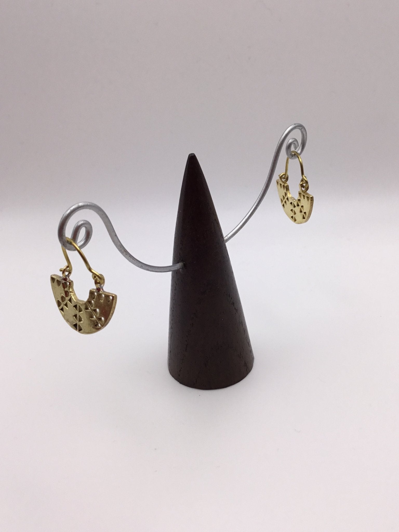 Mini Half Moon Aztec earrings: Brass and Silver Plated Brass - Violet Elizabeth - Jewellery