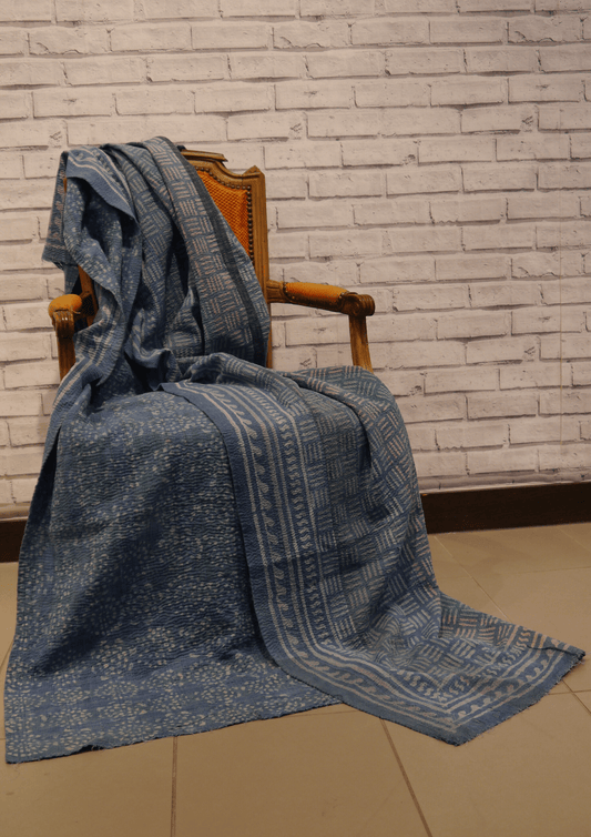 Pavo Cristatus: Indigo Kantha Quilt - Violet Elizabeth - Linens & Bedding