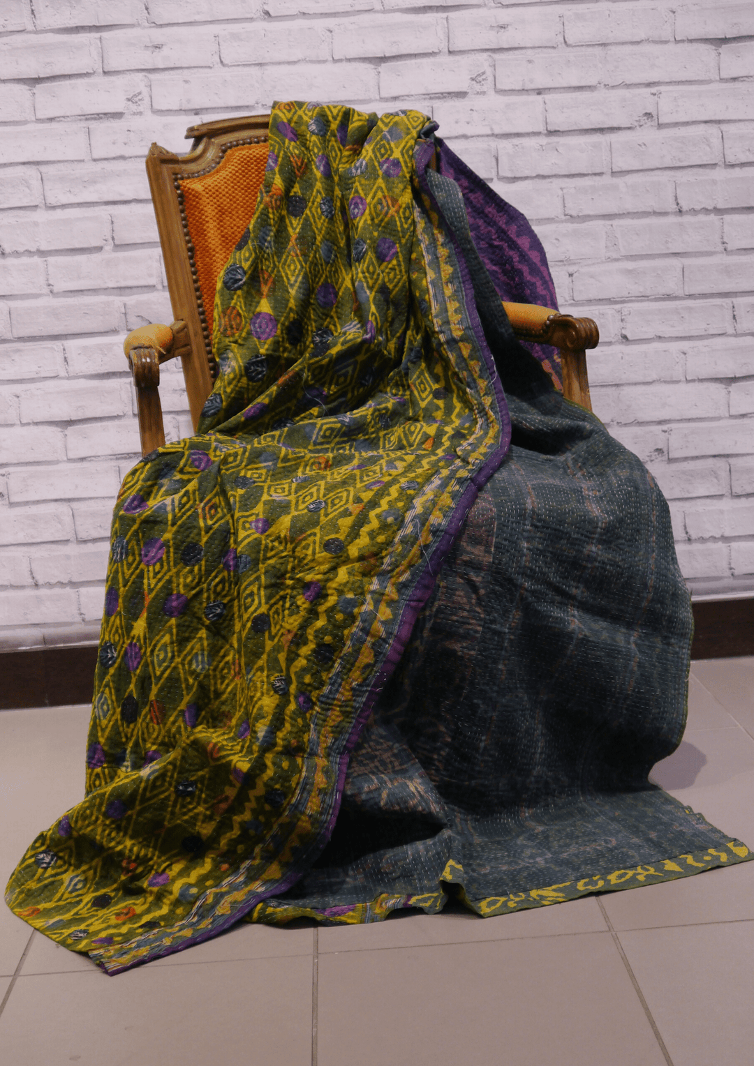 Picumnus Temminckii: Indigo Kantha Quilt - Violet Elizabeth - Linens & Bedding