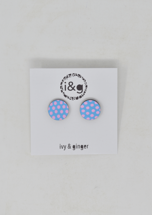 Pink on Blue Polka Midi Studs - Violet Elizabeth - Jewellery
