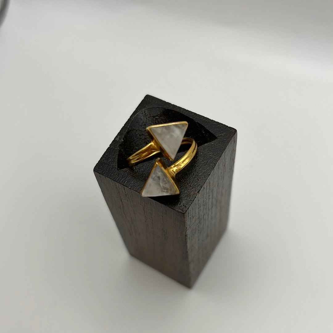 Rainbow Moonstone Double Arrowhead Ring