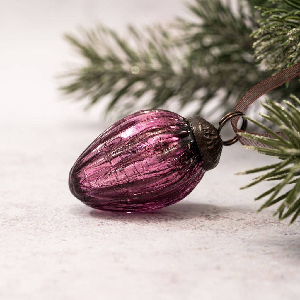 Small 1" Mulberry Crackle Glass Pinecones - Violet Elizabeth - Christmas Decorations