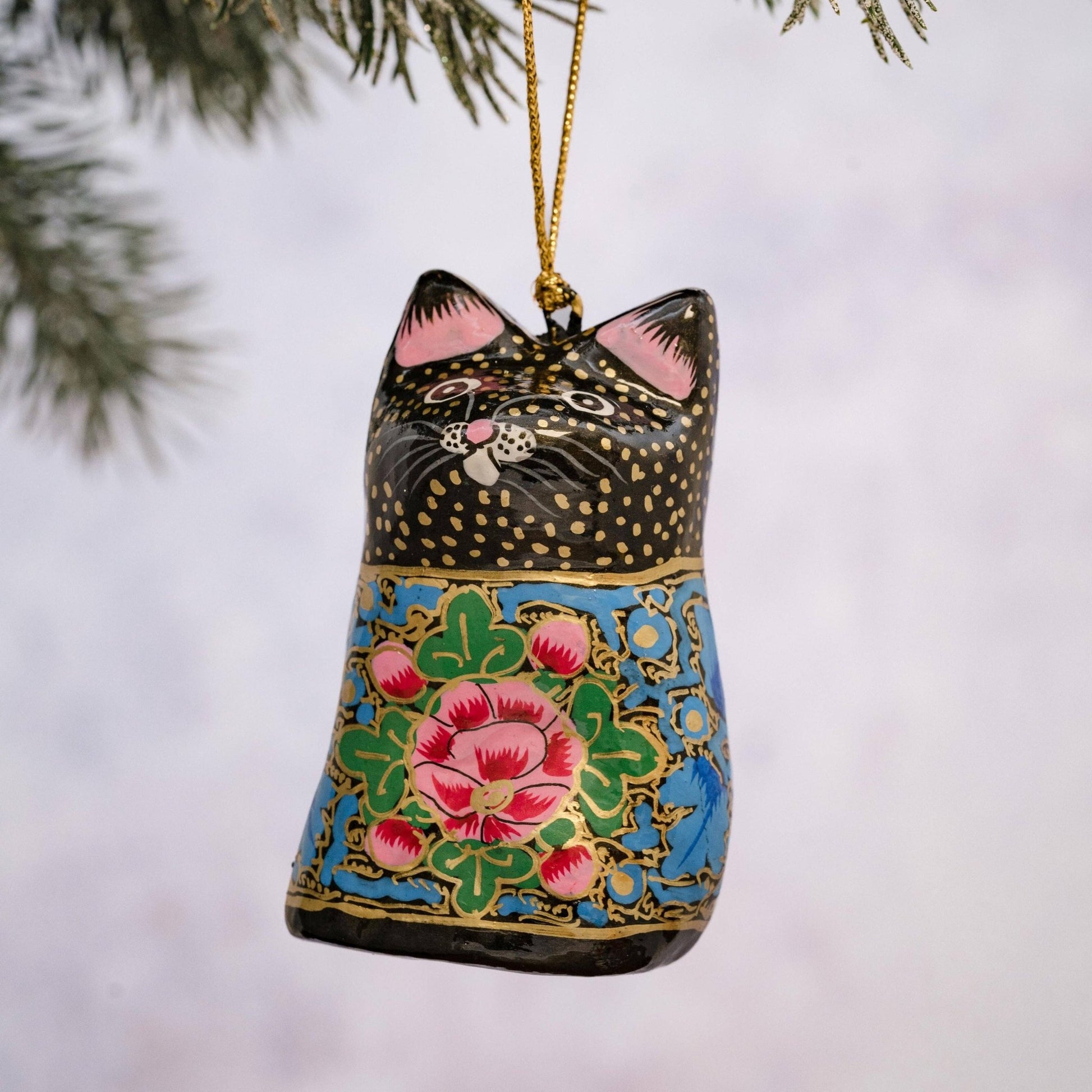 Spigelia Paper Mache 3D Hanging Cat - Violet Elizabeth - Christmas Decorations