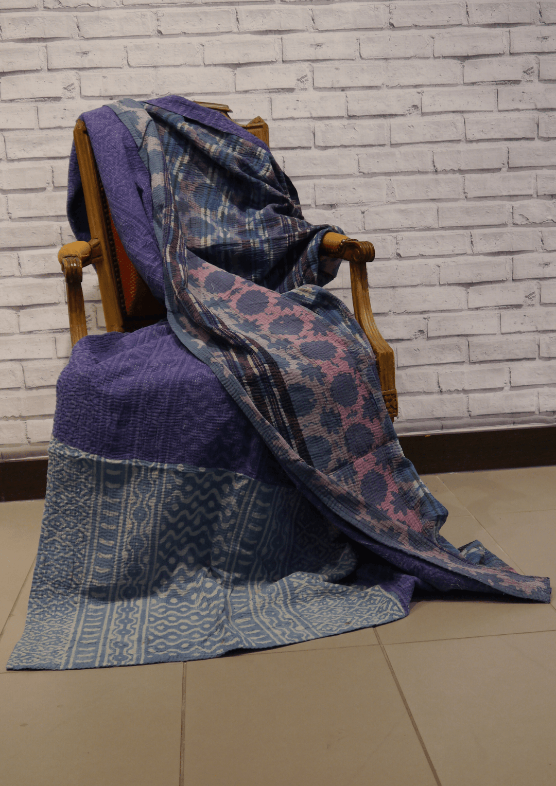 Veniliornis Dignus: Indigo Kantha Quilt - Violet Elizabeth - Linens & Bedding