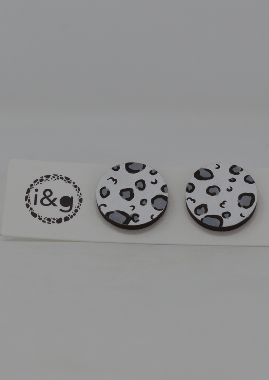 White & Silver Leopard Studs: Large - Violet Elizabeth - Jewellery